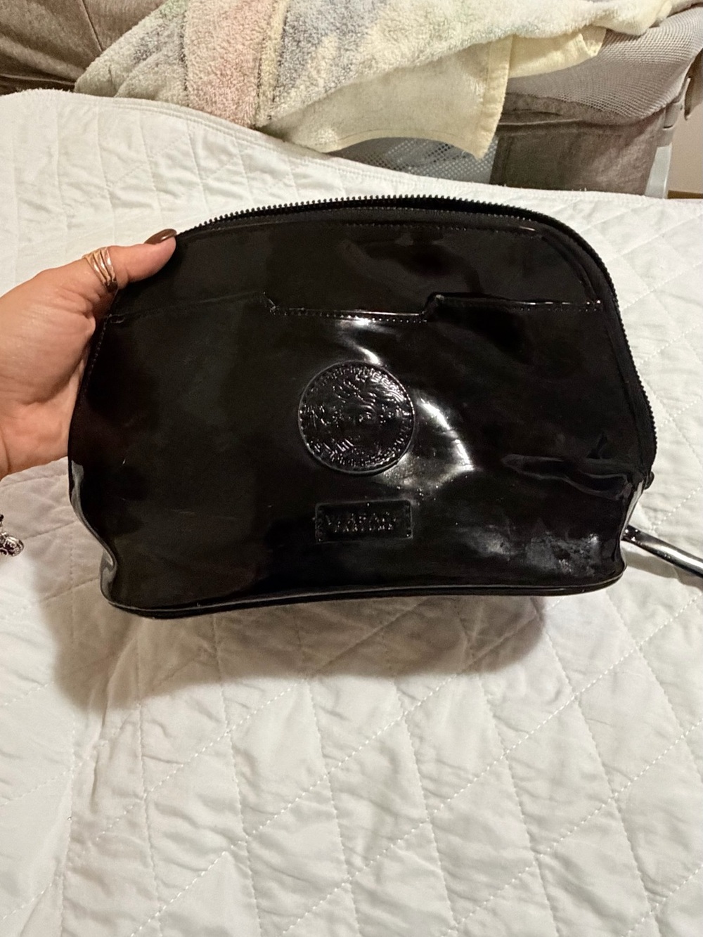 Black Patent Leather  Toiletry Bag